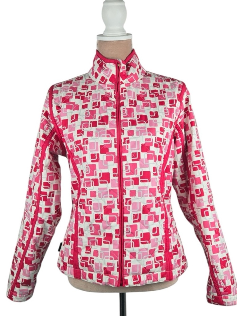 Obermeyer Pink Geo-Print Full-Zip Ski Jacket